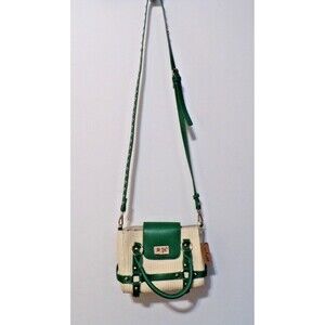 3AM Forever "Hello" Green & Tan Crossbody Adjustable Strap Purse NWT